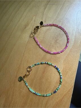 Beaded Pink and Green Seed Bead Friendship Bracelets